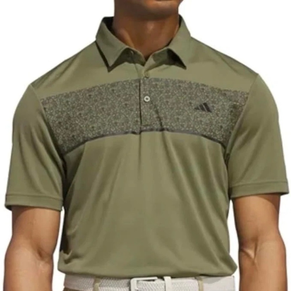 ADIDAS Men’s Olive Green Wicking Chest Print Golf Polo Shirt - size S